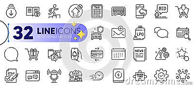 Outline set of Messenger, Speech bubble and Execute line icons. For web app. Vector Vector Illustration