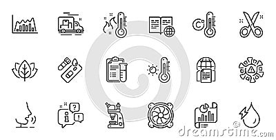 Outline set of Microscope, High thermometer and Coronavirus line icons for web application. For design. Vector Vector Illustration