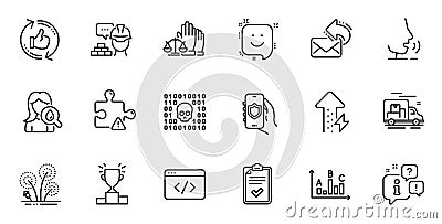 Outline set of Moisturizing cream, Share mail and Security app line icons for web application. For design. Vector Vector Illustration
