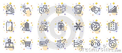 Outline set of Moisturizing cream, Snowflake and Delegate question line icons for web app. Pictogram icon. Vector Vector Illustration