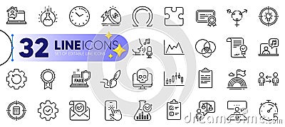 Outline set of Music, Chemistry lab and Idea line icons. For web app. Vector Vector Illustration