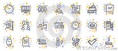 Outline set of Online video, Group and Phone timing line icons for web app. Pictogram icon. Vector Vector Illustration