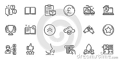 Outline set of Opinion, Water splash and Swipe up line icons for web application. For design. Vector Stock Photo