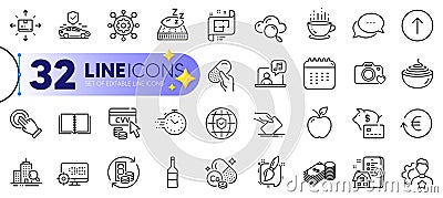 Outline set of Painting brush, Framework and Swipe up line icons. For web app. Vector Vector Illustration