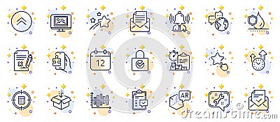 Outline set of Password encryption, Brand and Checklist line icons for web app. Pictogram icon. Vector Vector Illustration