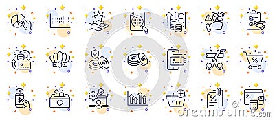Outline set of Pie chart, Inflation and Analytics chart line icons for web app. Pictogram icon. Vector Stock Photo