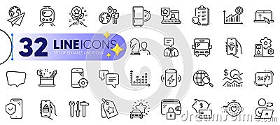 Outline set of Piggy bank, Swipe up and Chess line icons. For web app. Vector Vector Illustration