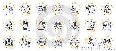 Outline set of Remove team, Salary and Cyber attack line icons for web app. Pictogram icon. Vector Vector Illustration