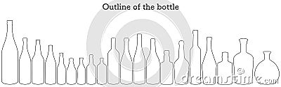 Outline set of sake bottles, a bottle of sake and a bottle of beer or a bottle of wine or a bottle of whiskey Vector Illustration