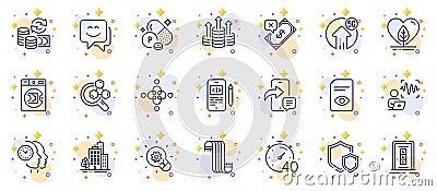 Outline set of Scarf, Phone message and Rejected payment line icons for web app. Pictogram icon. Vector Stock Photo