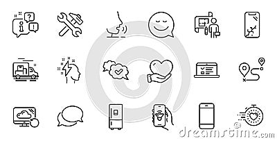 Outline set of Smartphone broken, Smartphone and Brainstorming line icons for web application. For design. Vector Vector Illustration