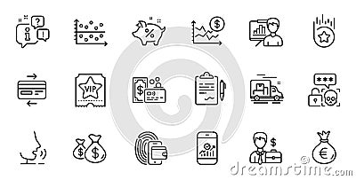 Outline set of Smartphone statistics, Clipboard and Dot plot line icons for web application. For design. Vector Vector Illustration