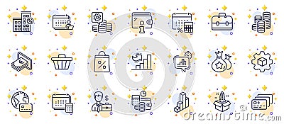 Outline set of Startup, Accounting and Cash line icons for web app. Pictogram icon. Vector Vector Illustration