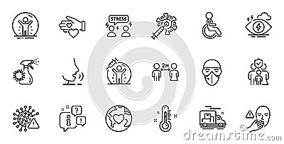 Outline set of Stress, Thermometer and Disability line icons for web application. For design. Vector Vector Illustration
