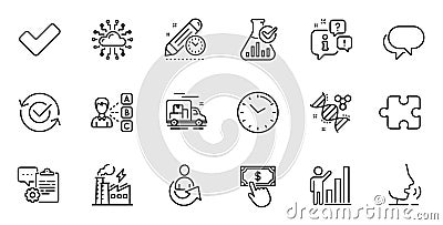 Outline set of Talk bubble, Electricity factory and Puzzle line icons for web application. For design. Vector Vector Illustration