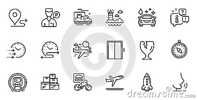 Outline set of Time schedule, Food delivery and Delivery time line icons for web application. For design. Vector Stock Photo