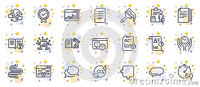 Outline set of Timer, Teamwork and Report line icons for web app. Pictogram icon. Vector Vector Illustration