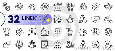 Outline set of Touchscreen gesture, Cough and Puzzle line icons. For web app. Vector Stock Photo