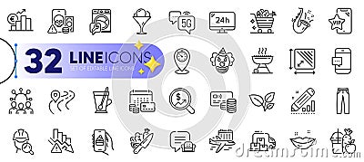 Outline set of Vegetables cart, Squad and Juice line icons. For web app. Vector Vector Illustration