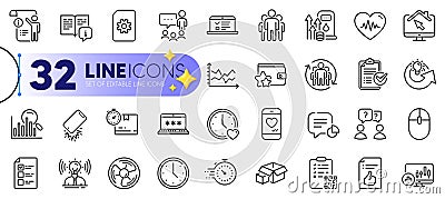 Outline set of Voting ballot, Qr code and Computer mouse line icons. For web app. Vector Stock Photo