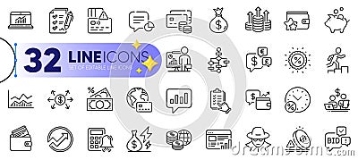 Outline set of Web report, Loyalty program and Inflation line icons. For web app. Vector Vector Illustration