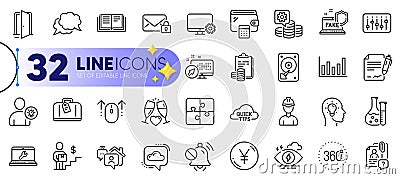 Outline set of Web system, Puzzle and Search employee line icons. For web app. Vector Vector Illustration