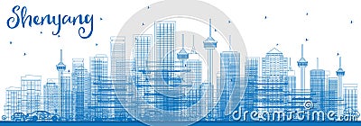 Outline Shenyang Skyline with Blue Buildings. Stock Photo