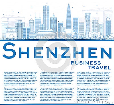 Outline Shenzhen Skyline with Blue Buildings and Copy Space. Stock Photo