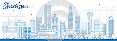 Outline Shenzhen Skyline with Blue Buildings. Stock Photo