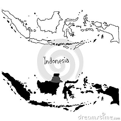 Outline and silhouette map of Indonesia - vector illustration ha Vector Illustration