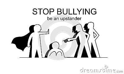 outline and silhouette style of people stop bullying. Upstander and standing up to bully concept Vector Illustration