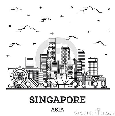 Outline Singapore City Skyline with Modern Buildings Isolated on White Stock Photo