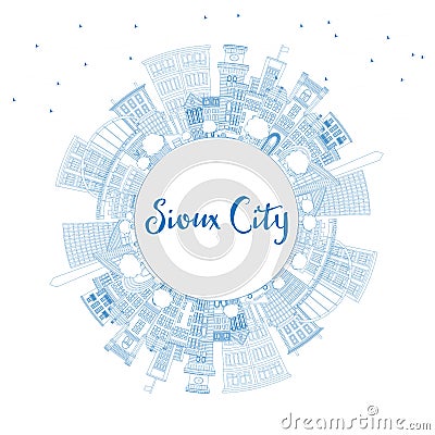 Outline Sioux City Iowa Skyline with Blue Buildings and Copy Spa Stock Photo