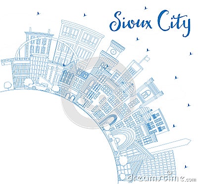 Outline Sioux City Iowa Skyline with Blue Buildings and Copy Spa Stock Photo