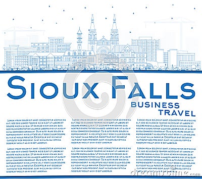 Outline Sioux Falls South Dakota City Skyline with Blue Buildings and Copy Space Stock Photo