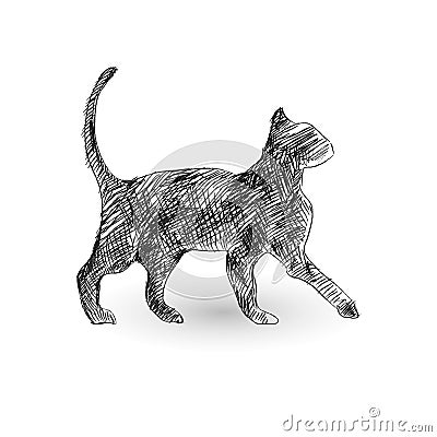 outline sketch a cat standing Vector Illustration