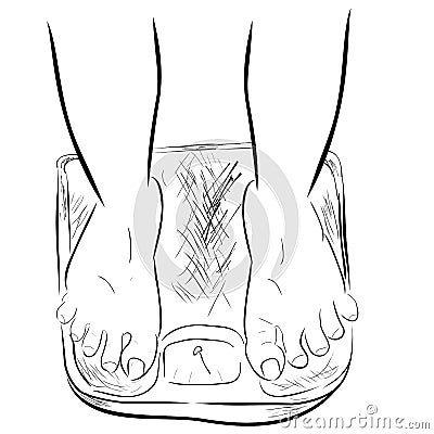 Outline Sketch of Ideal / Slim Foot at Weight Scale Vector Illustration
