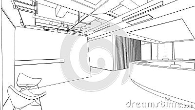 Outline sketch of a interior reception area Stock Photo