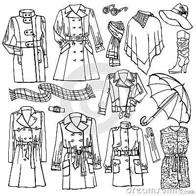 Outline Sketchy Clothing.Females Outerwear, Stock Vector - Image: 47924041
