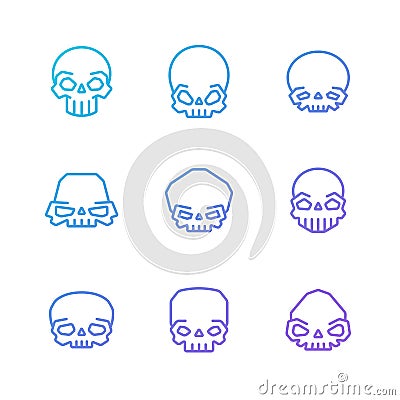 Outline skulls blue-purple gradient vector icon set. Part one. Vector Illustration