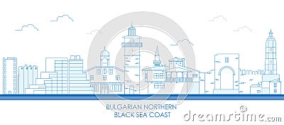 Outline Skyline panorama of Bulgarian northern Black sea coast Vector Illustration