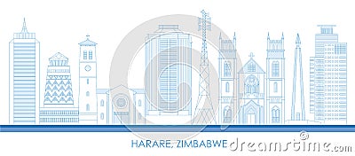 Outline Skyline panorama of city of Harare, Zimbabwe Vector Illustration