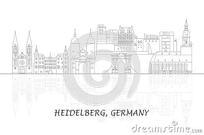 Outline Skyline panorama of city of Heidelberg, Germany Vector Illustration