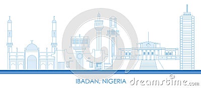 Outline Skyline panorama of city of Ibadan, Nigeria Vector Illustration