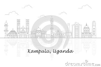 Outline Skyline panorama of city of Kampala, Uganda Vector Illustration