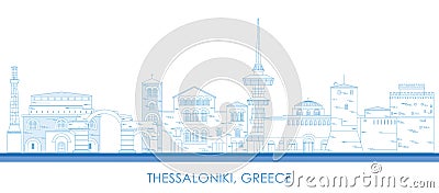 Outline Skyline panorama of city of Thessaloniki, Greece Vector Illustration