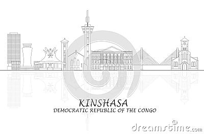 Outline Skyline panorama of Kinshasa, Democratic Republic of the Congo Vector Illustration