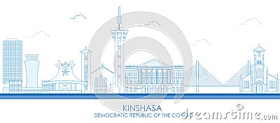 Outline Skyline panorama of Kinshasa, Democratic Republic of the Congo Vector Illustration