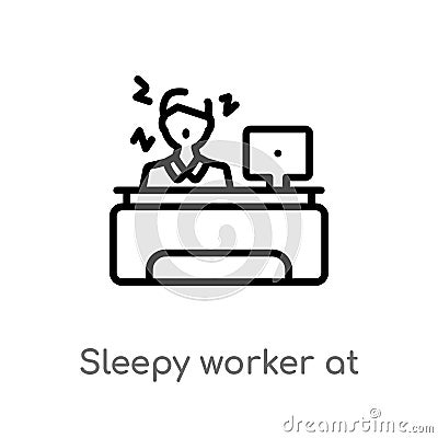 outline sleepy worker at work vector icon. isolated black simple line element illustration from business concept. editable vector Vector Illustration