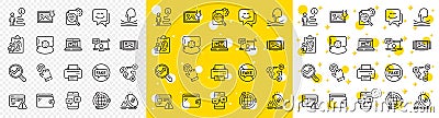 Outline Smile face, Image carousel and Printer line icons. For web app. Vector Vector Illustration